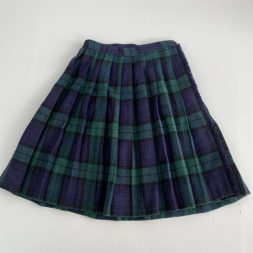 Children's kilt skirt wool pleated 20W 19L VNT green blue plaid